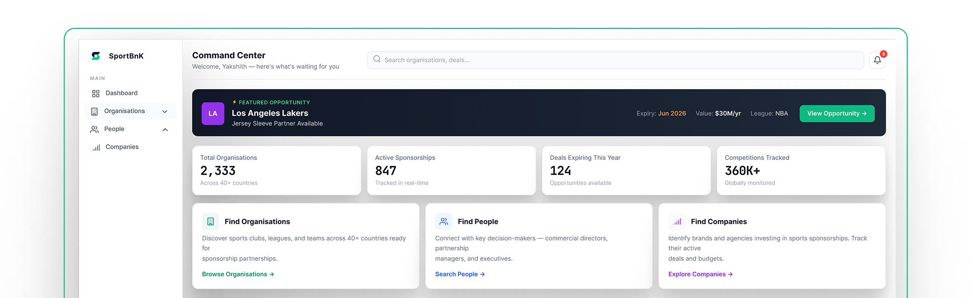 Sportbnk Dashboard — Command Center